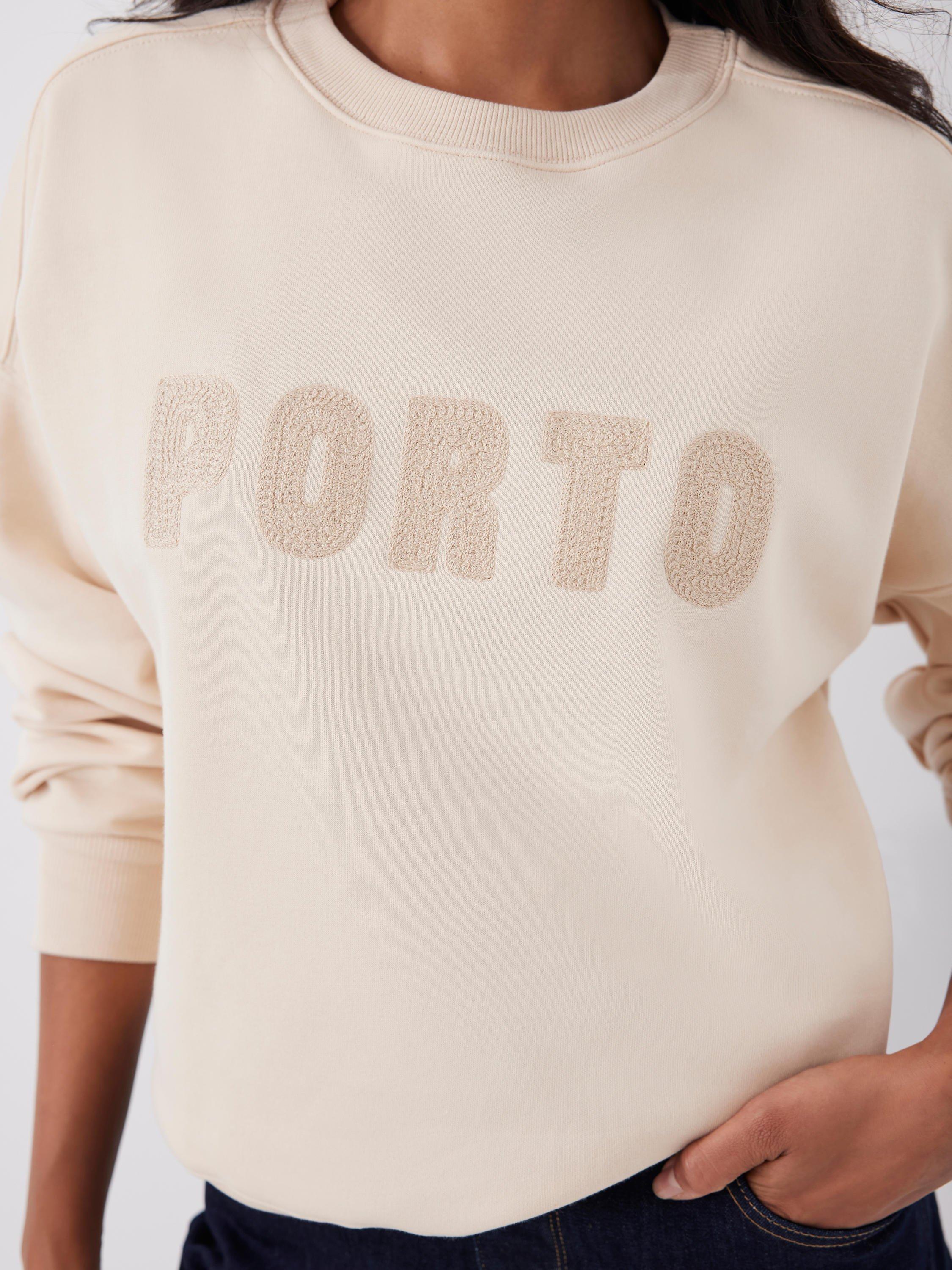 Product image 5 of 8, which shows Mint Velvet Porto Embroidered Motif Sweatshirt, Natural, XS