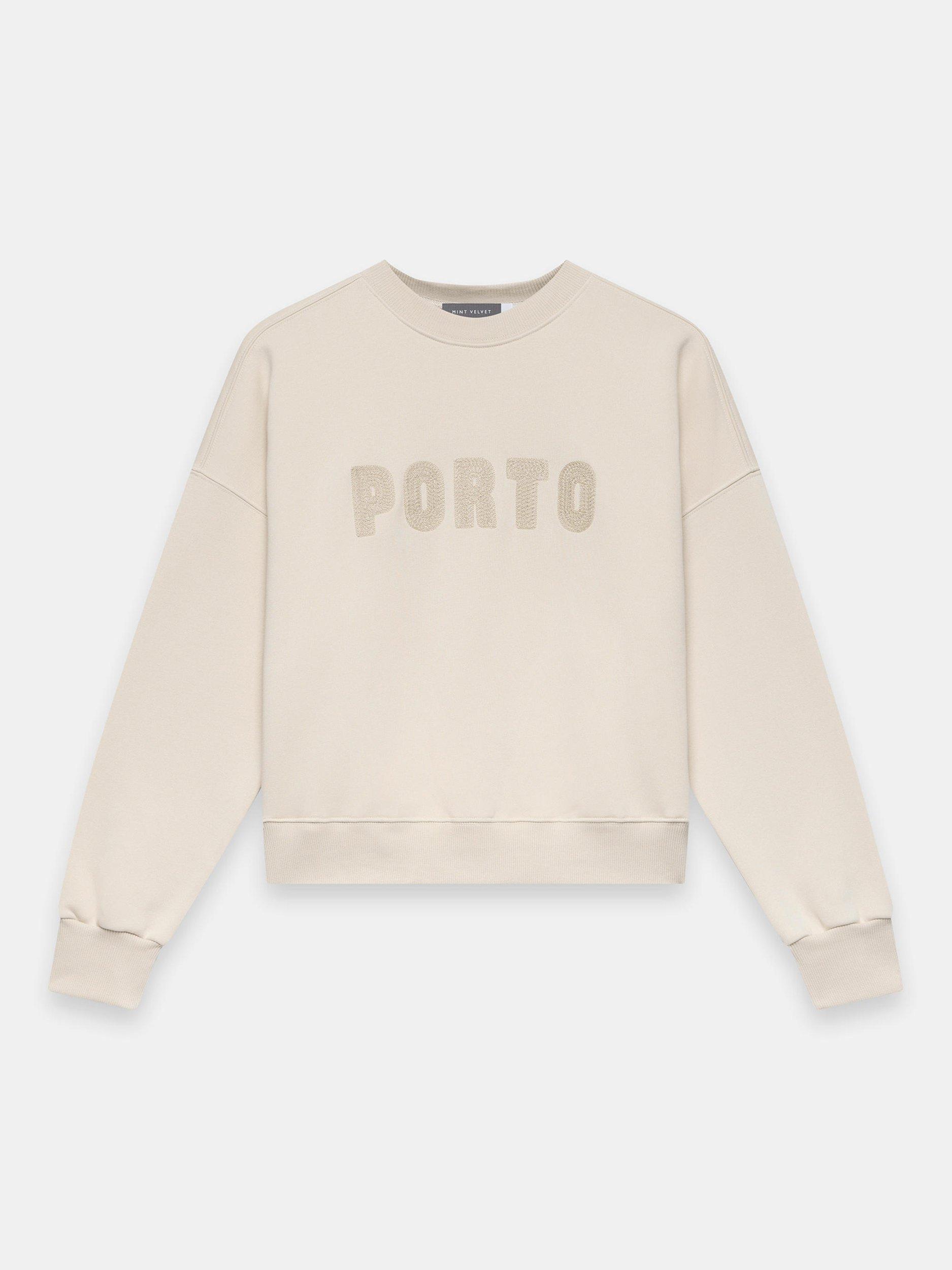 Product image 6 of 8, which shows Mint Velvet Porto Embroidered Motif Sweatshirt, Natural, XS