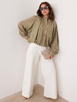 Mint Velvet Cropped Bubble Hem Jacket, Khaki, Khaki