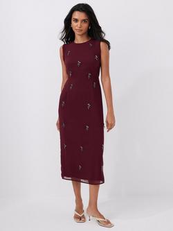 Mint Velvet Diamante Embellished Midi Dress, Red Burgundy, Red Burgundy