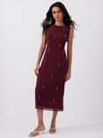 Mint Velvet Diamante Embellished Midi Dress, Red Burgundy