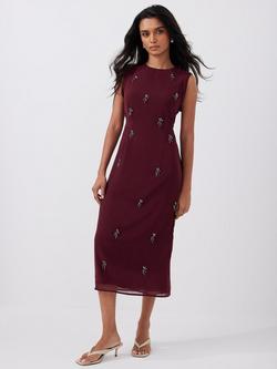 Mint Velvet Diamante Embellished Midi Dress, Red Burgundy - view 2, Red Burgundy