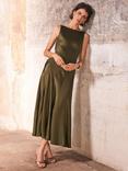 Mint Velvet Panelled Satin Maxi Dress, Green