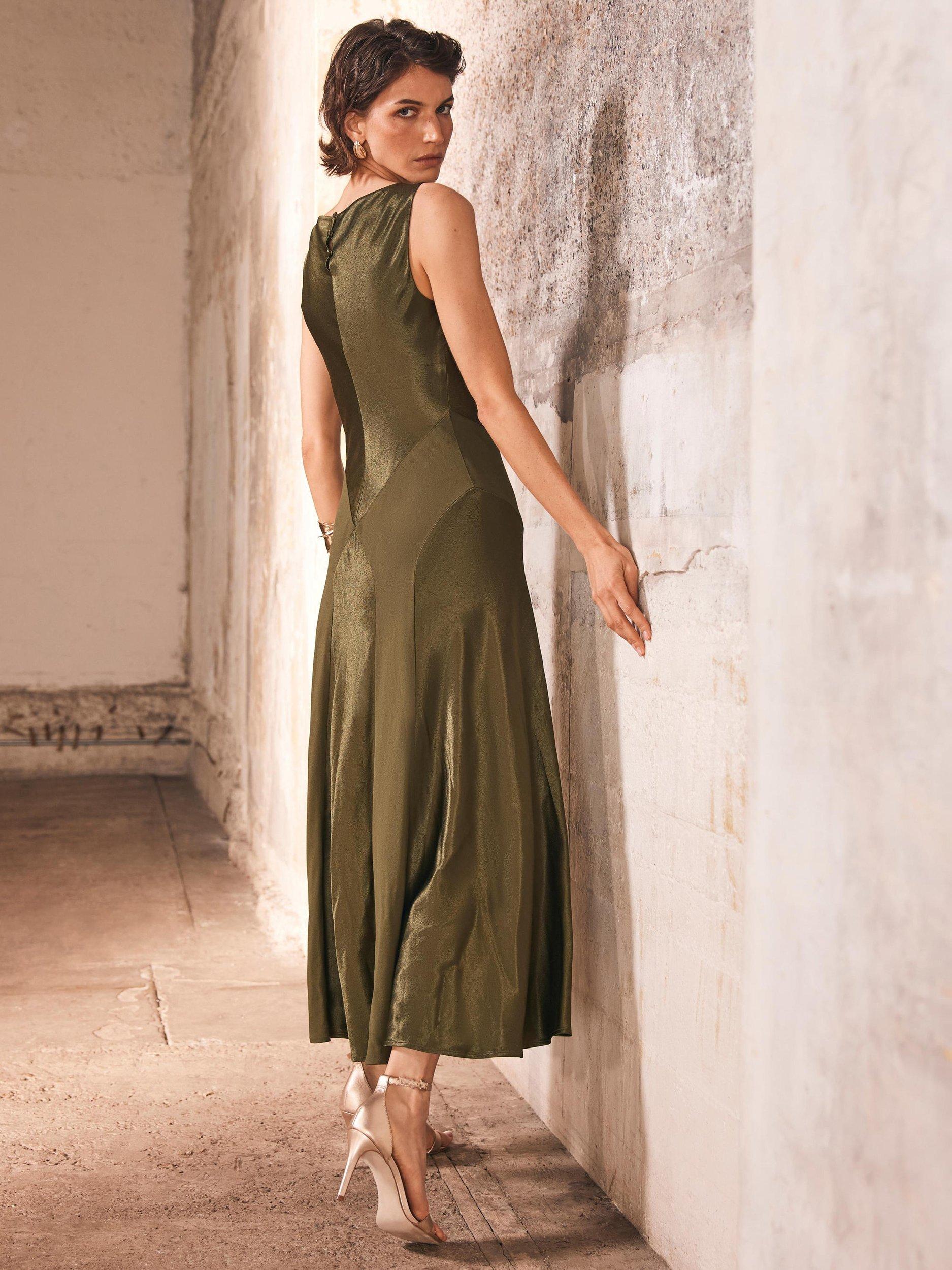 Product image 6 of 8, which shows Mint Velvet Panelled Satin Maxi Dress, Green, 6