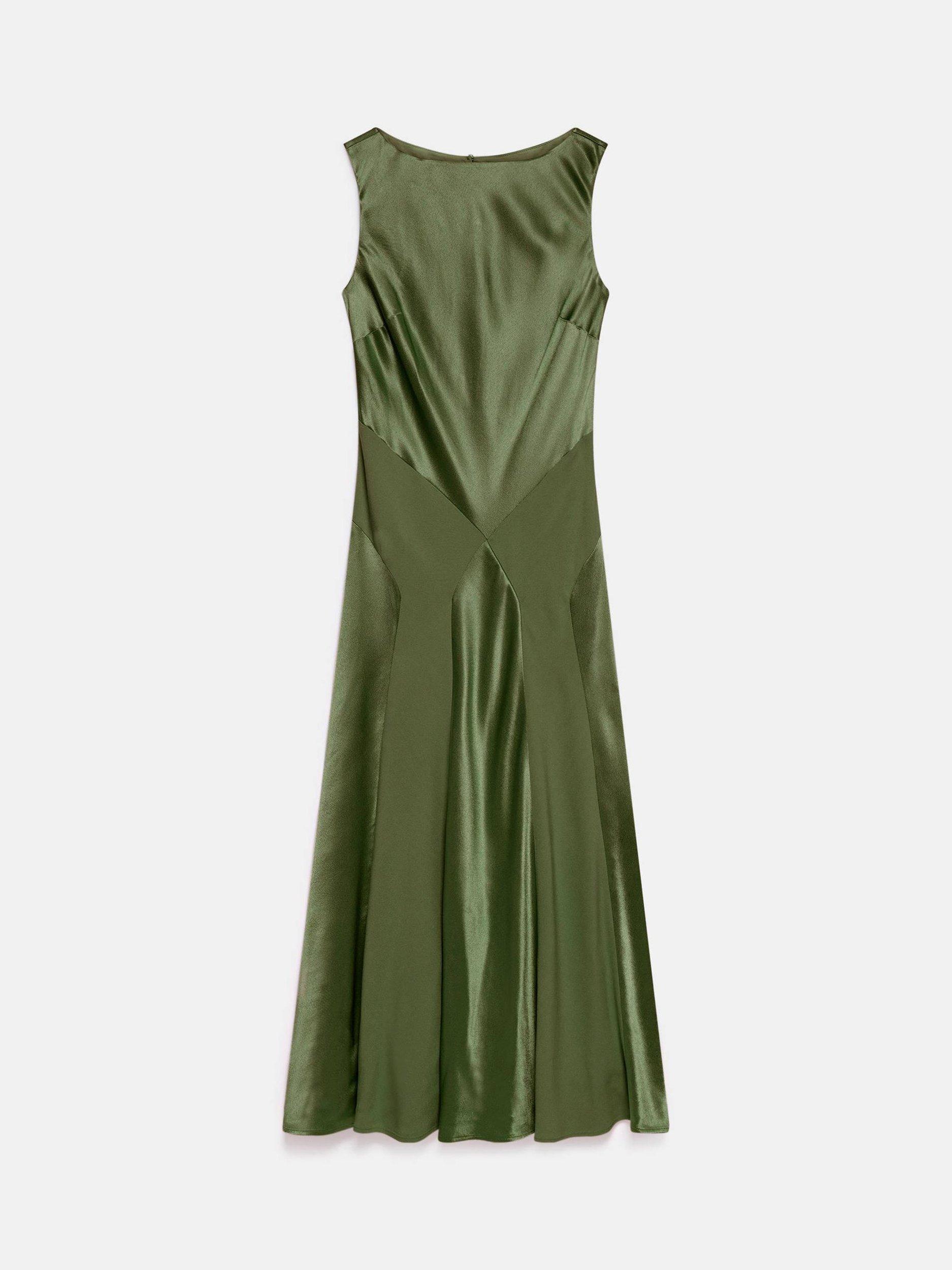 Product image 7 of 8, which shows Mint Velvet Panelled Satin Maxi Dress, Green, 6
