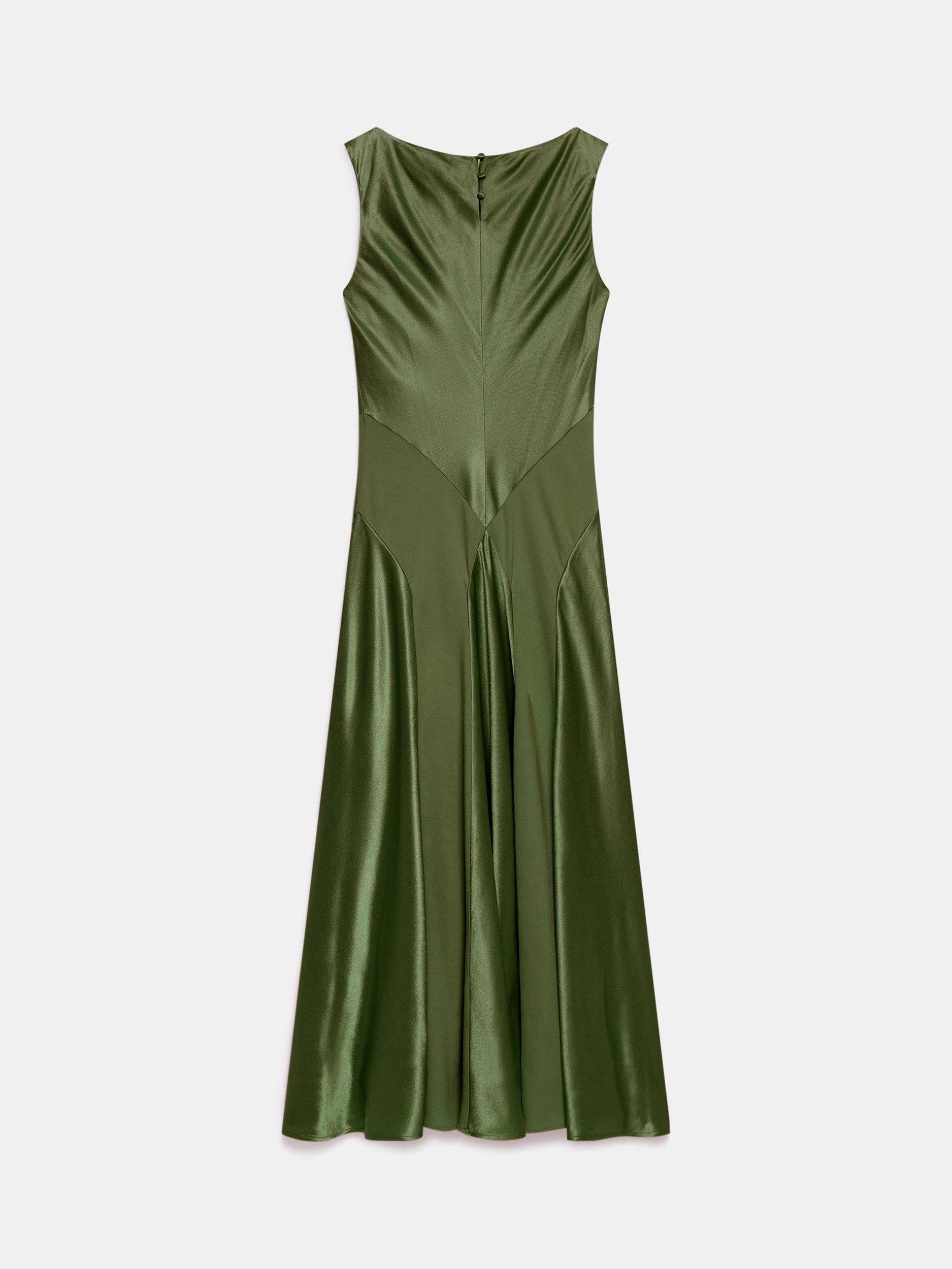 Product image 8 of 8, which shows Mint Velvet Panelled Satin Maxi Dress, Green, 6