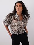 Mint Velvet Zebra Print Puff Sleeve Shirt, Khaki/Multi