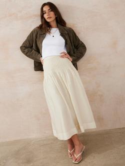 Mint Velvet Pintuck Waist Maxi Skirt, White Ivory, White Ivory