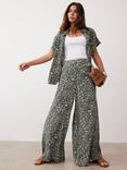 Mint Velvet Leaf Print Wide Leg Trousers, Khaki
