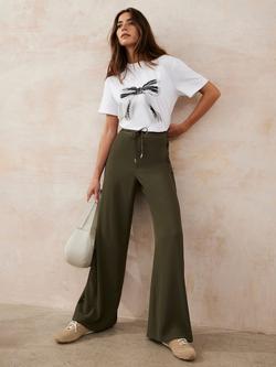 Mint Velvet Side Stripe Wide Leg Trousers, Green Khaki, Green Khaki