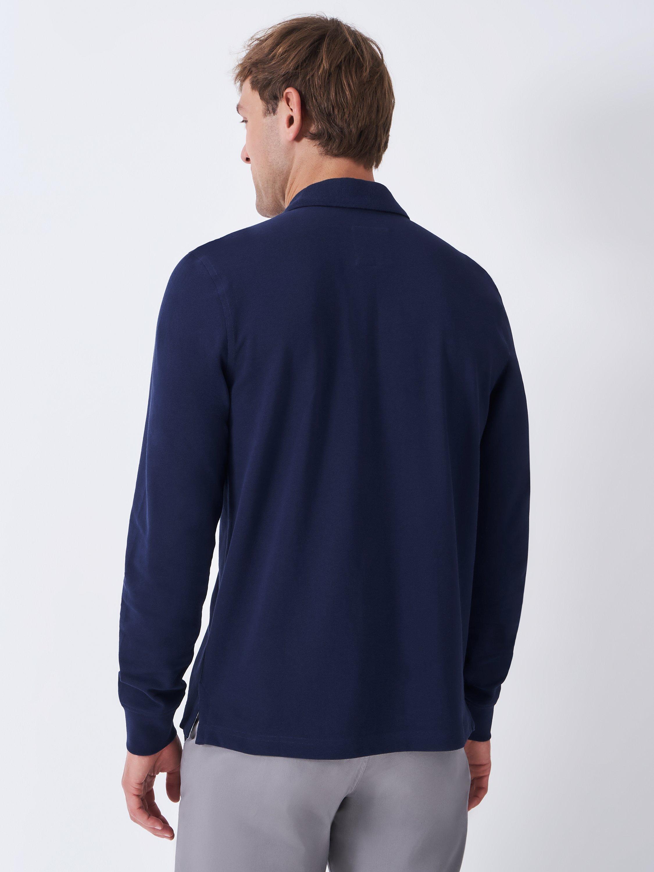 Product image 2 of 5, which shows Crew Clothing Cotton Blend Regular Fit Long Sleeve Polo Shirt, Bright Blue, L