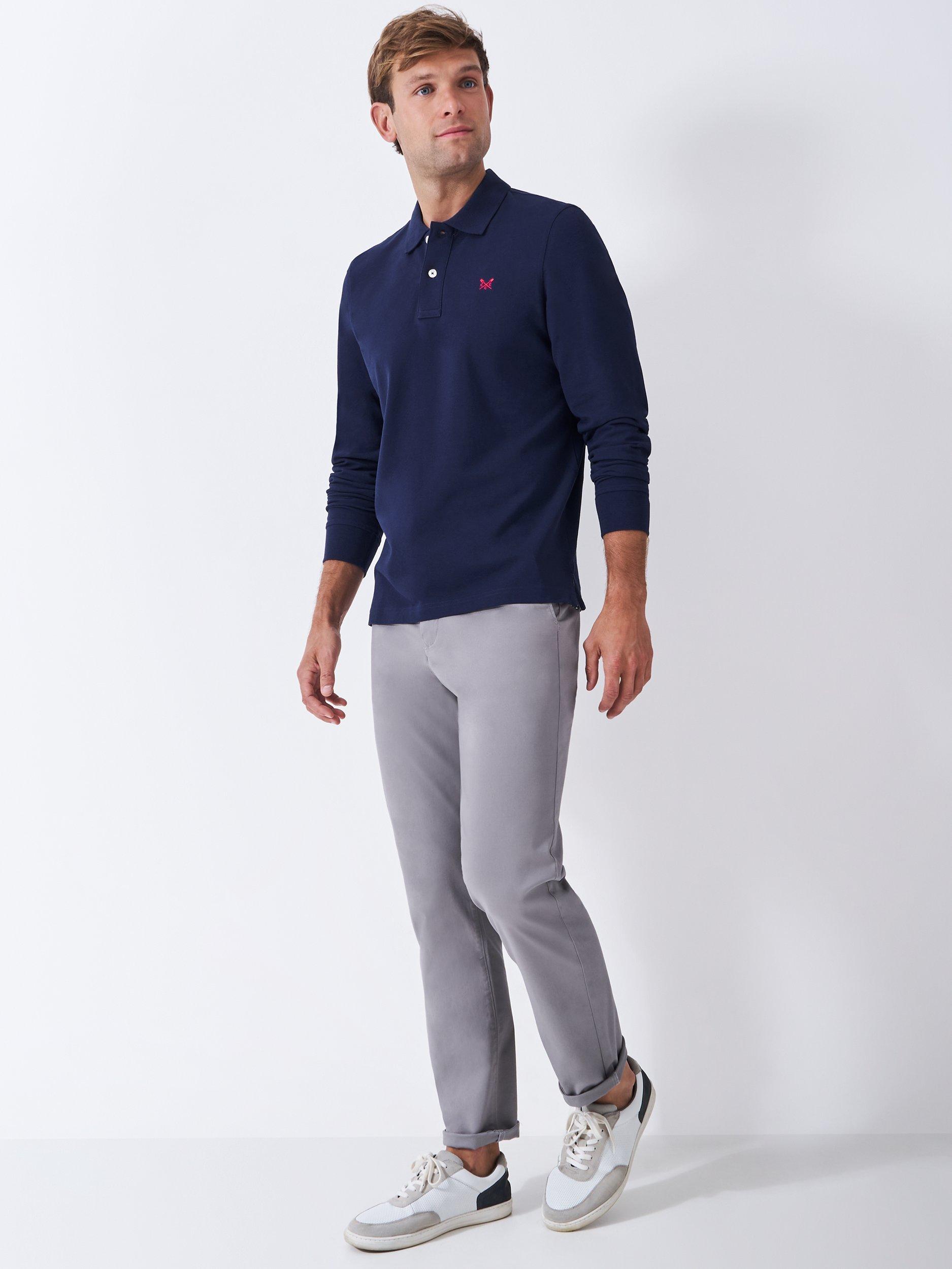 Product image 3 of 5, which shows Crew Clothing Cotton Blend Regular Fit Long Sleeve Polo Shirt, Bright Blue, L