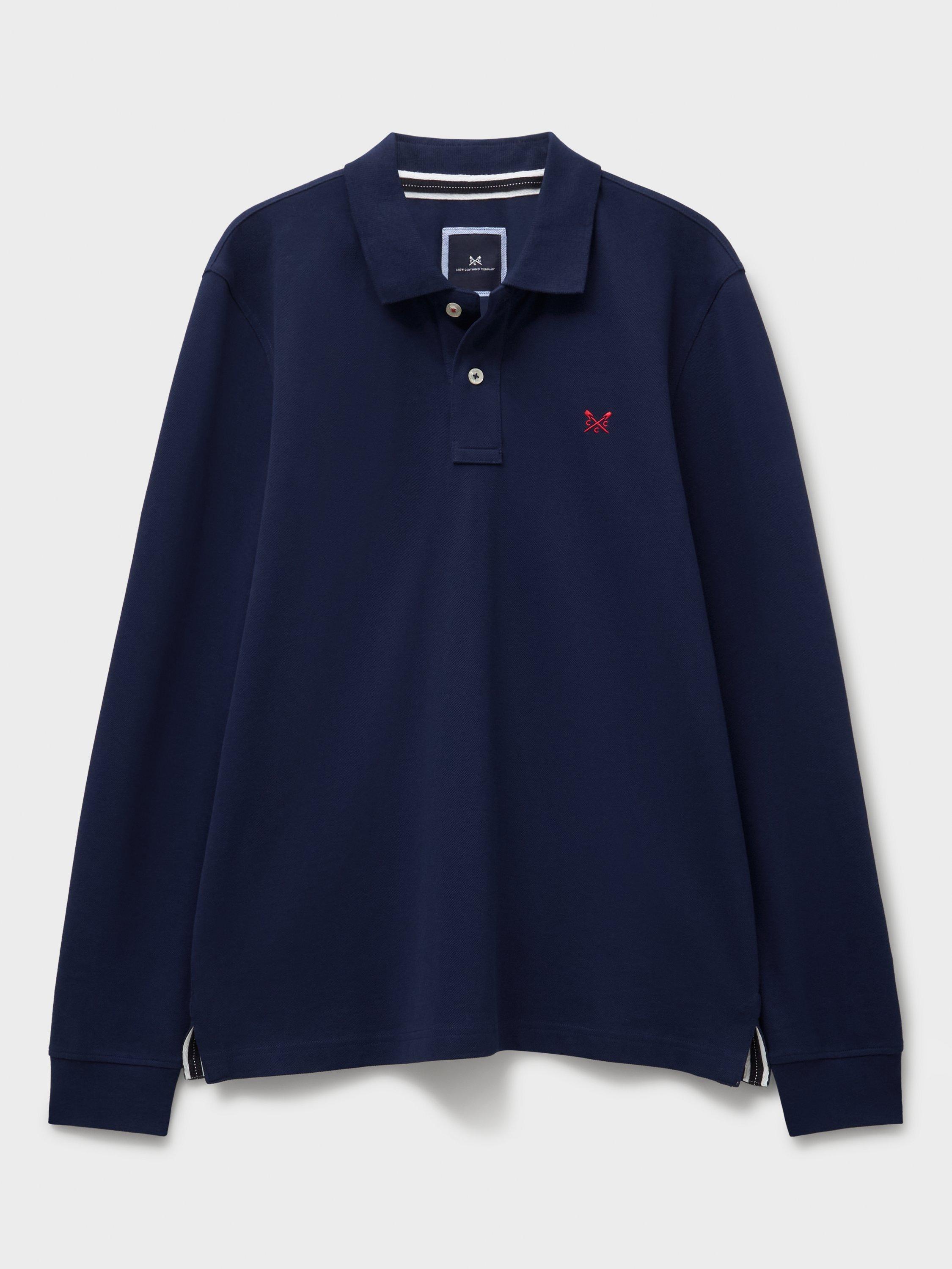 Product image 5 of 5, which shows Crew Clothing Cotton Blend Regular Fit Long Sleeve Polo Shirt, Bright Blue, L