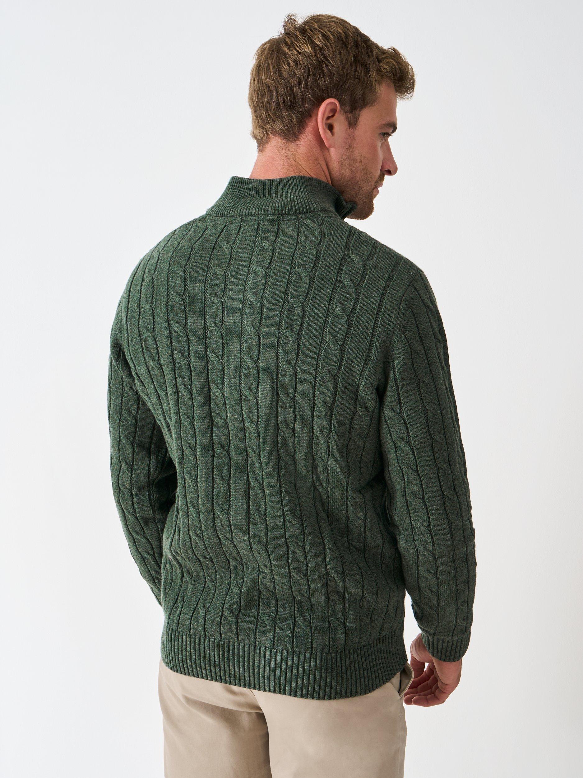Product image 2 of 5, which shows Crew Clothing Cable Knit Cotton Jumper, Forest Green, L