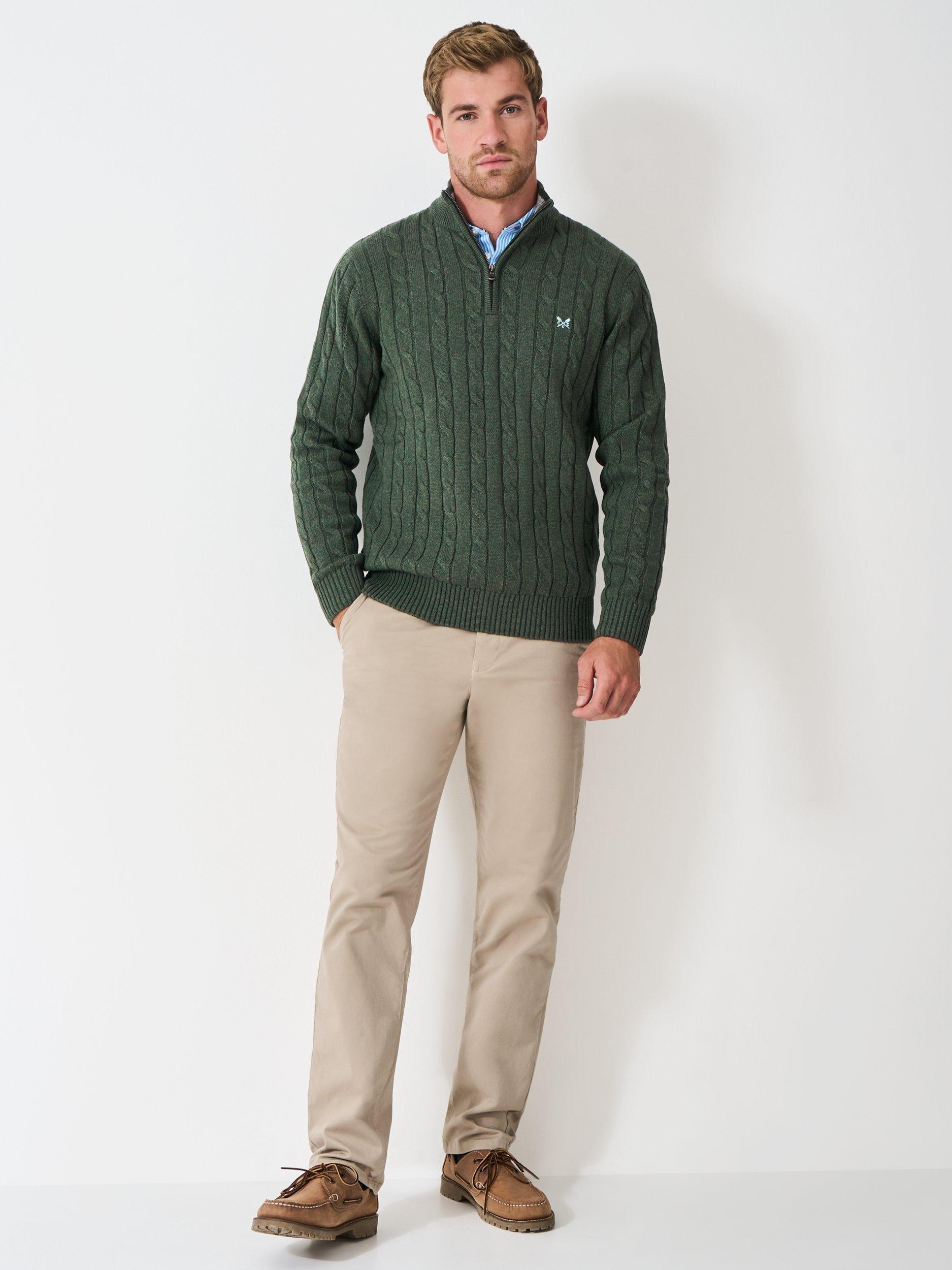Product image 3 of 5, which shows Crew Clothing Cable Knit Cotton Jumper, Forest Green, L
