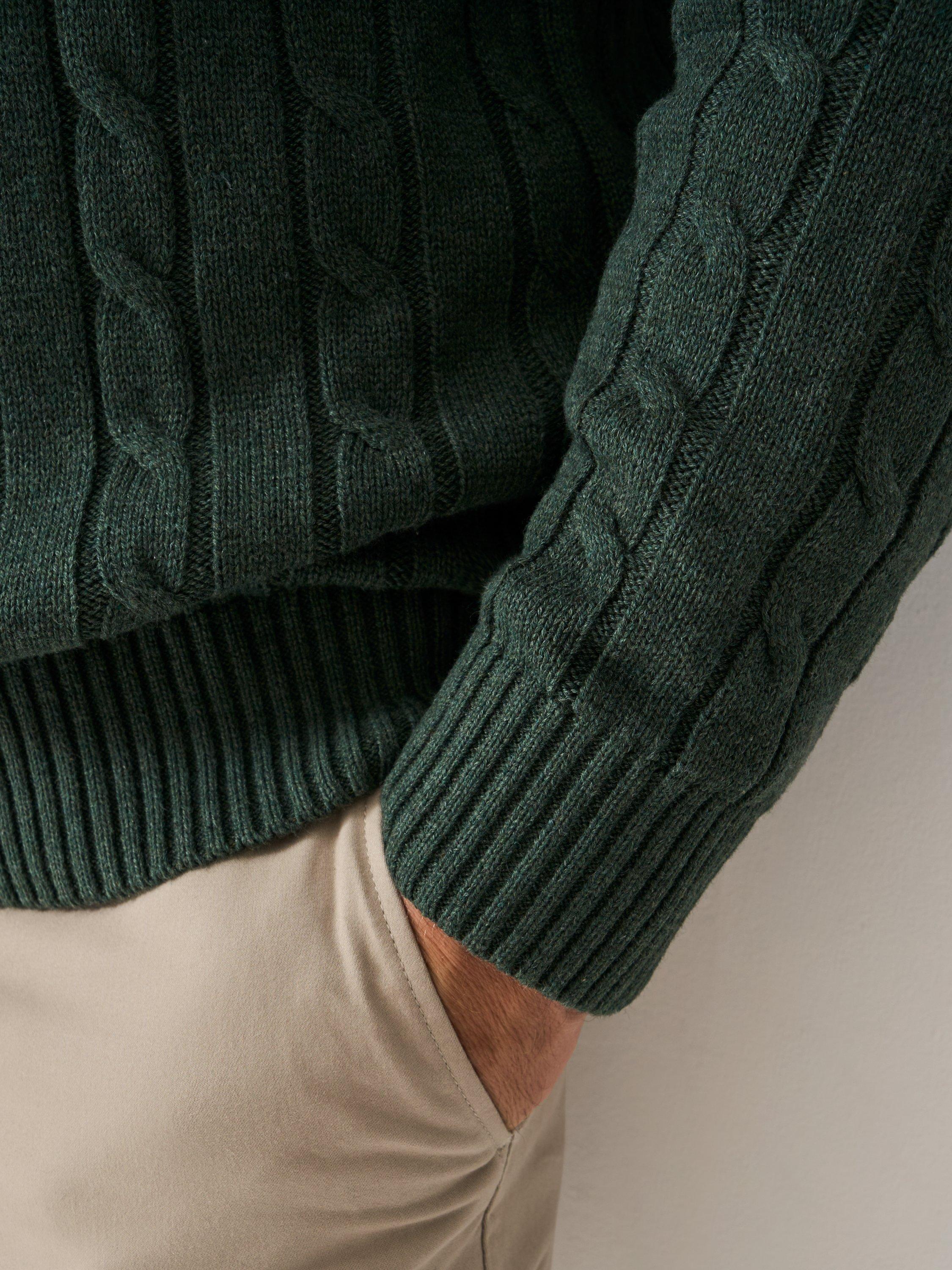 Product image 4 of 5, which shows Crew Clothing Cable Knit Cotton Jumper, Forest Green, L