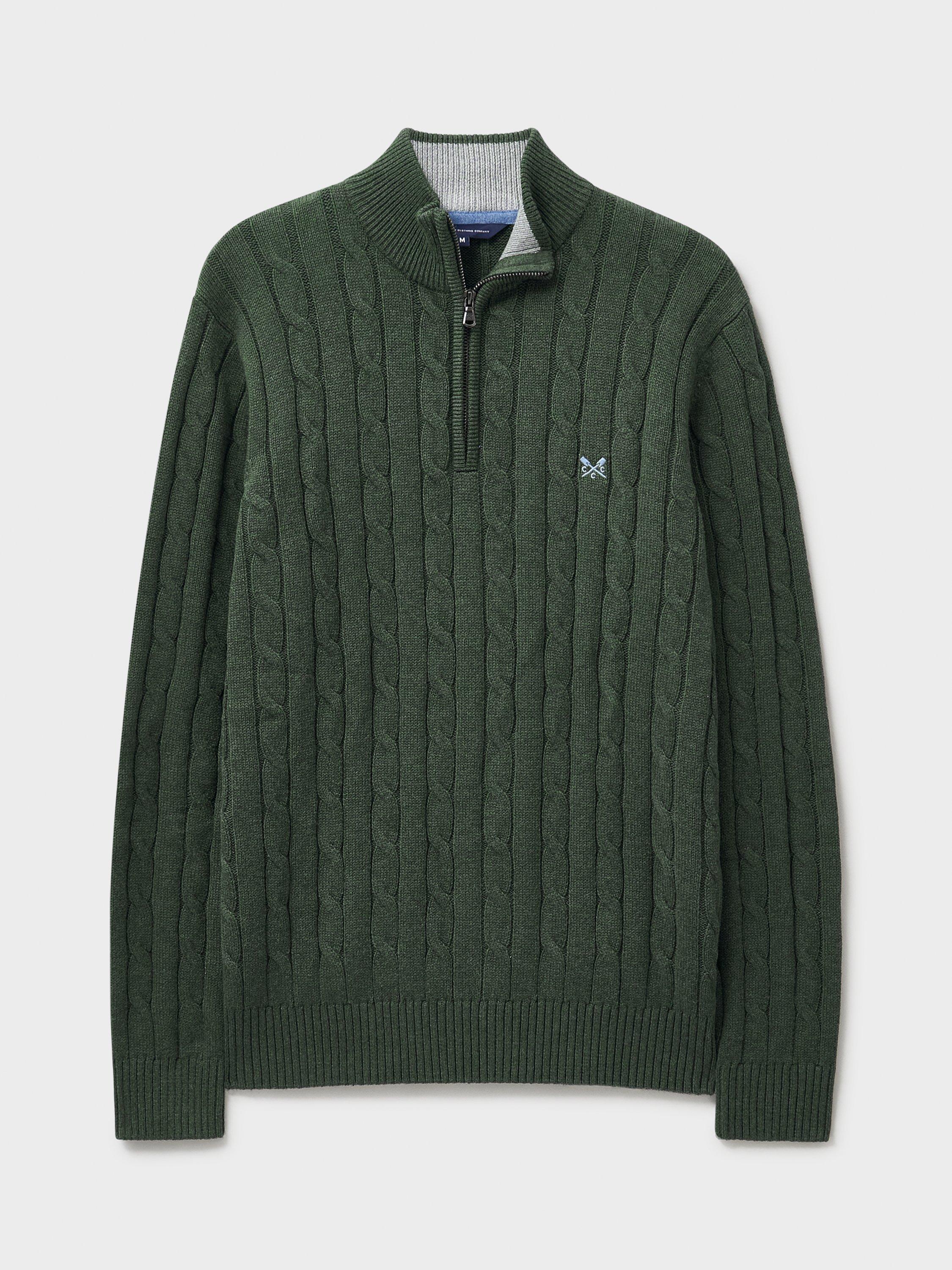 Product image 5 of 5, which shows Crew Clothing Cable Knit Cotton Jumper, Forest Green, L