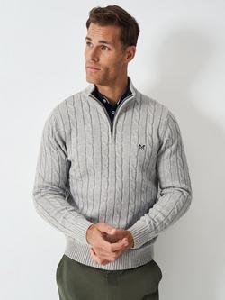 Crew Clothing Cable Half Zip Jumper, Mid Grey, Mid Grey