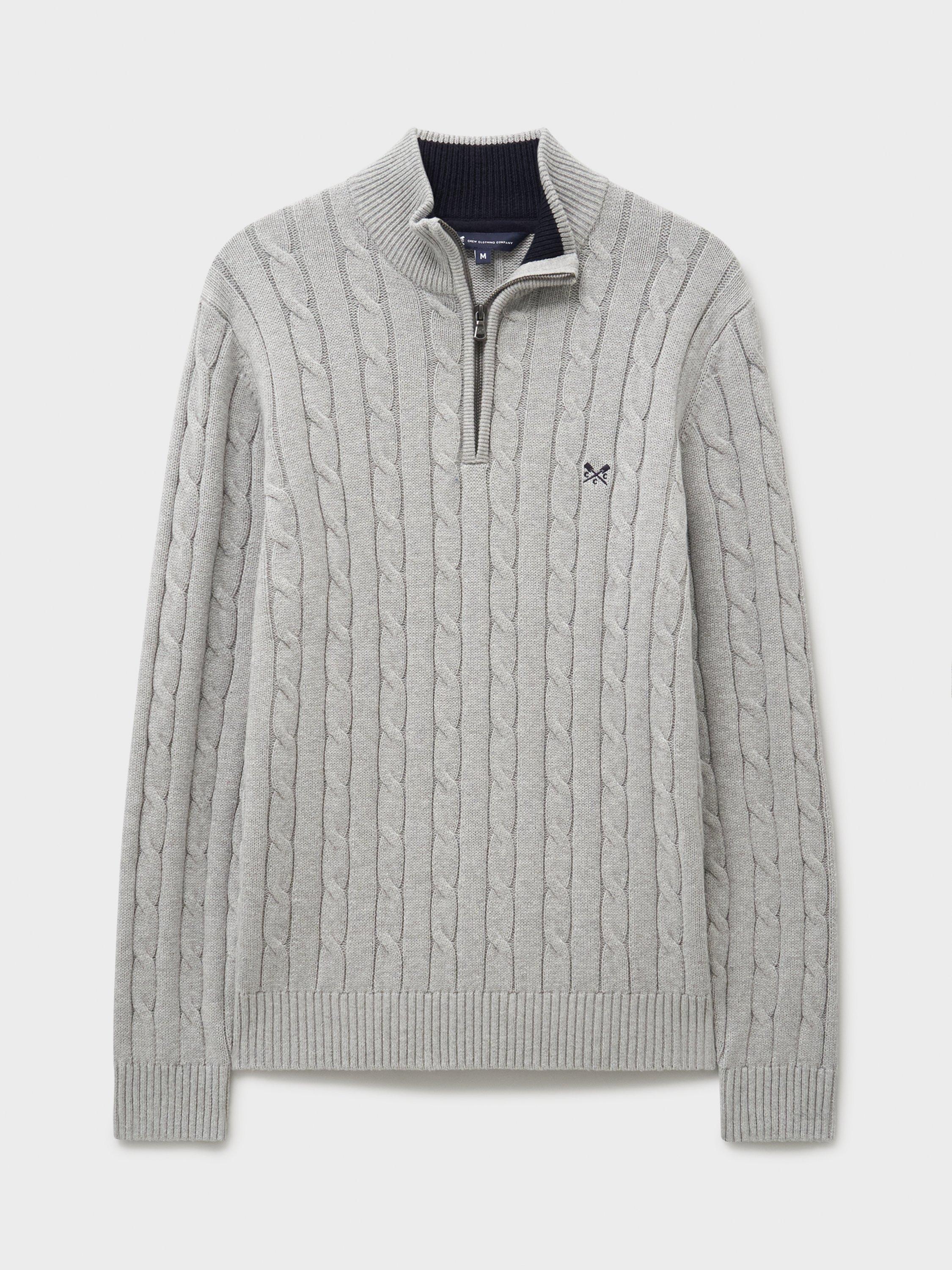 Product image 5 of 5, which shows Crew Clothing Cable Half Zip Jumper, Mid Grey, L