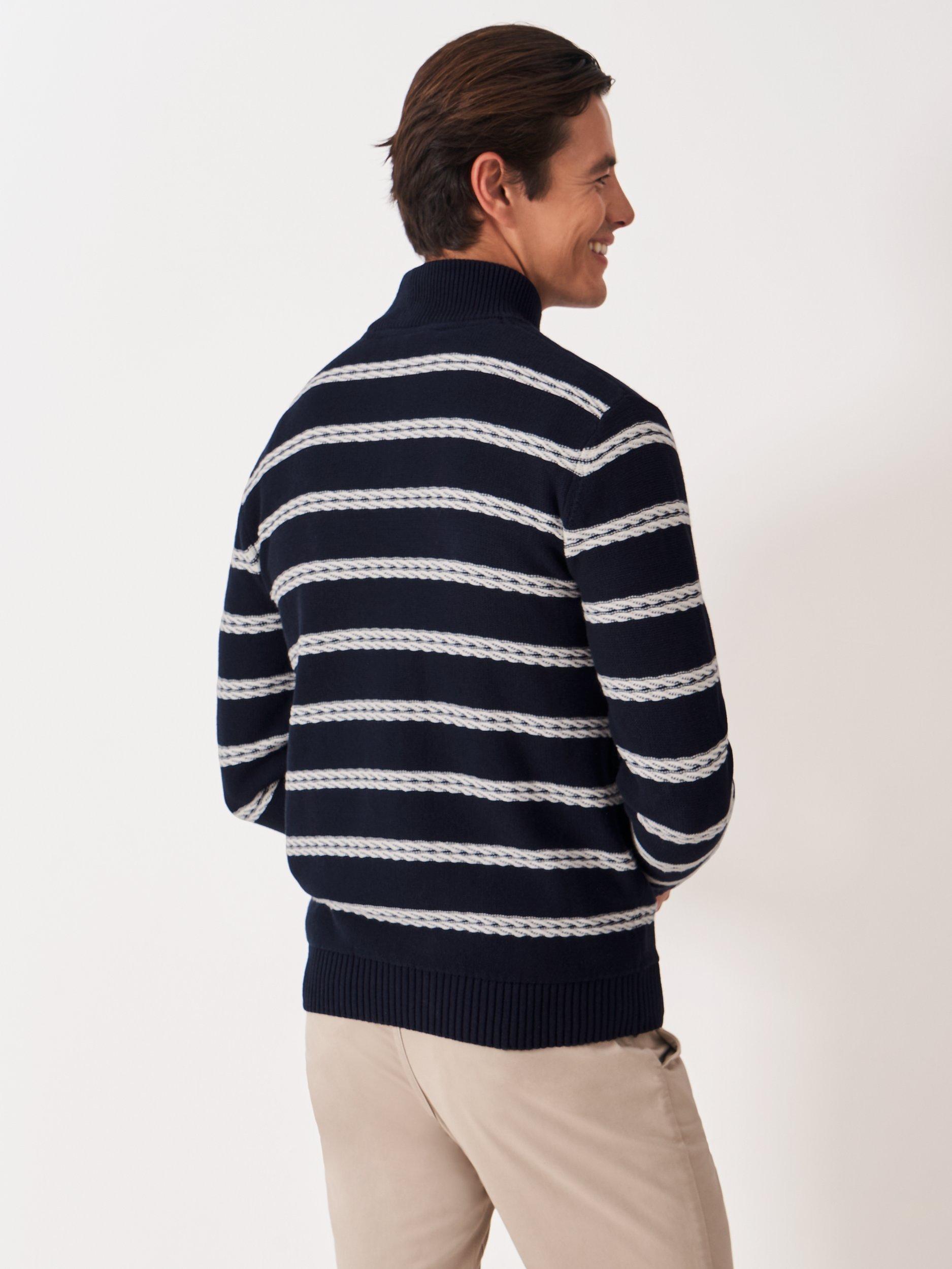 Product image 2 of 5, which shows Crew Clothing Half Zip Stripe Cotton Jumper, Navy Blue, L