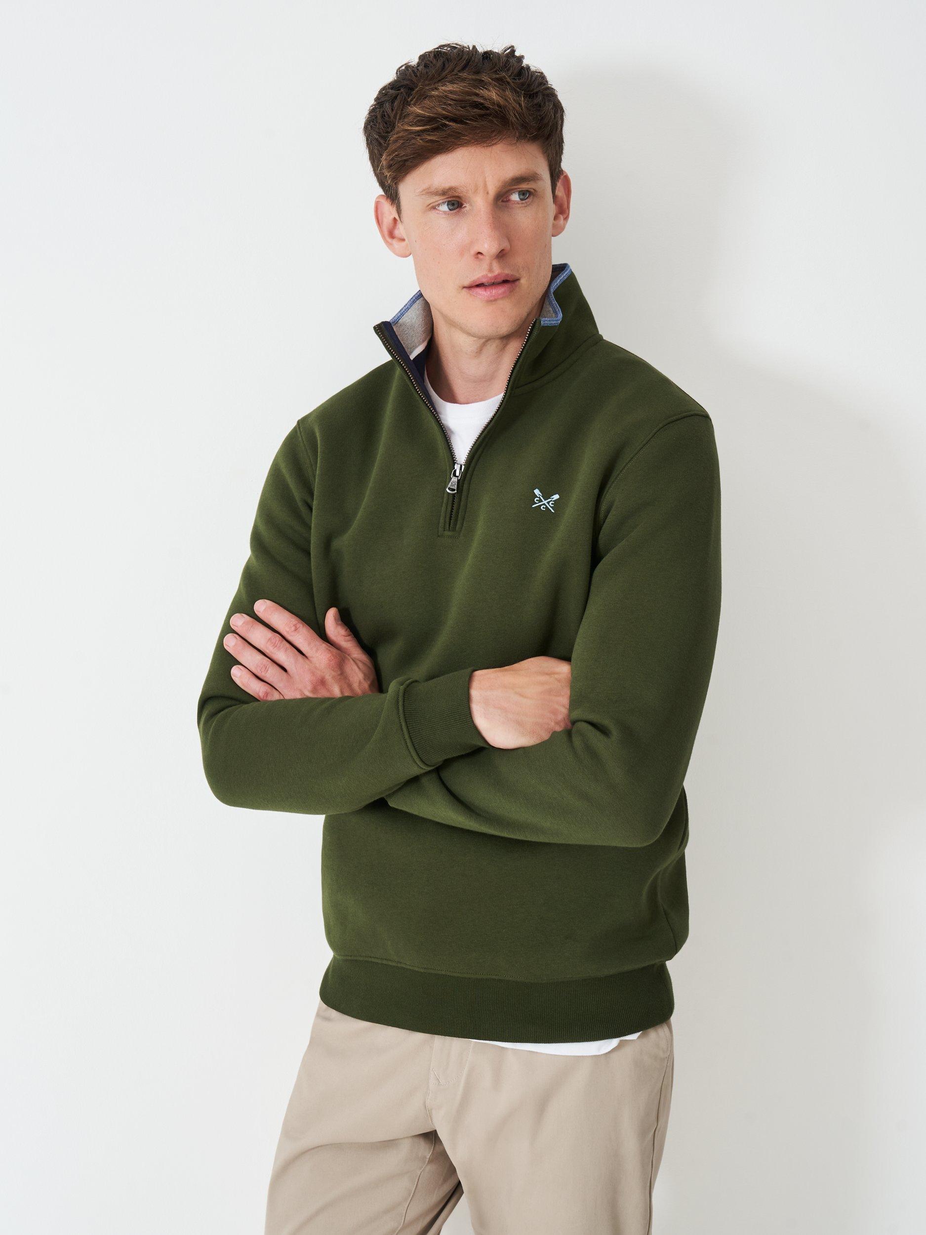 Product image 1 of 5, which shows Crew Clothing Classic Half Zip Sweatshirt, Olive Green, XS