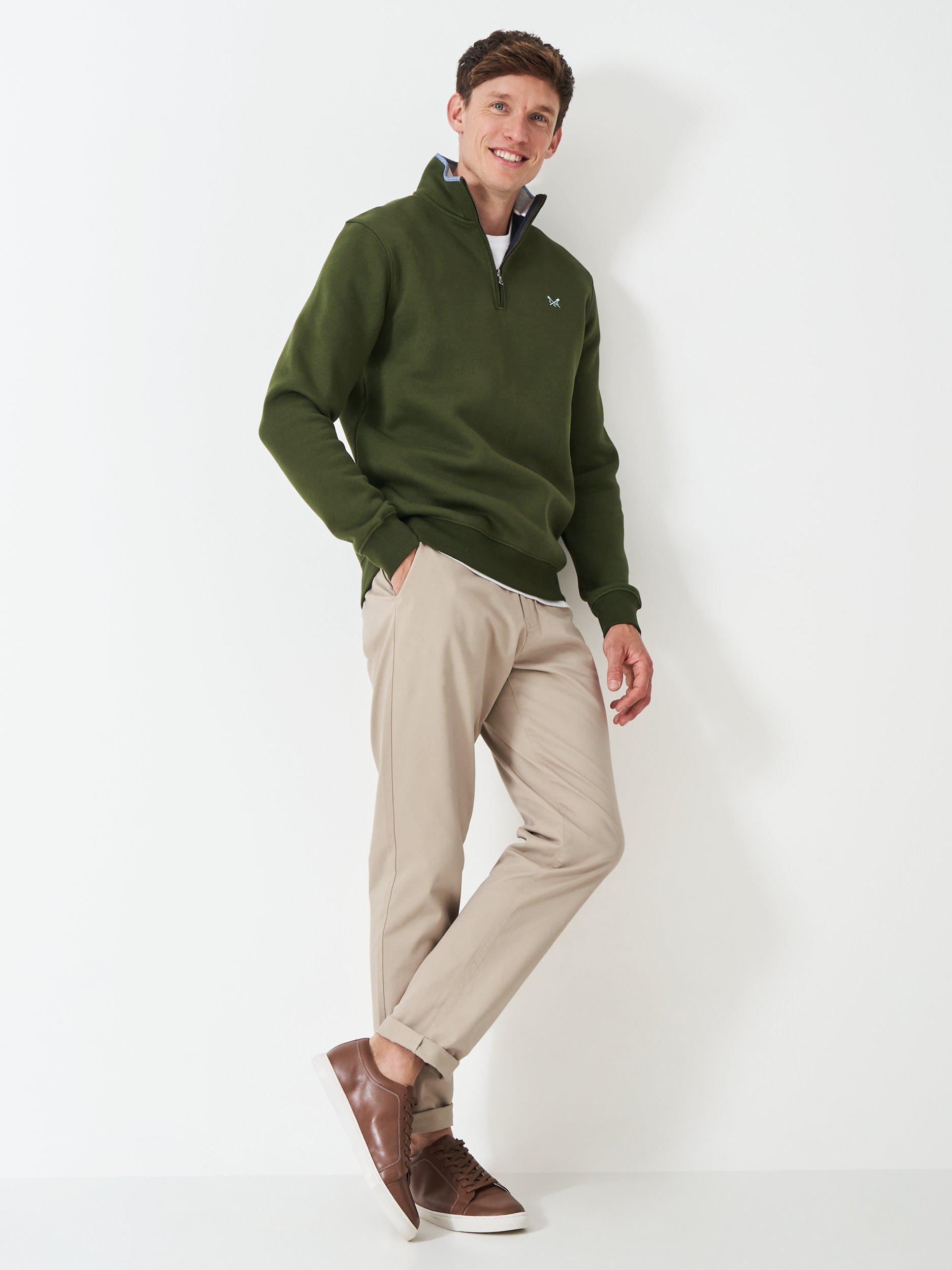 Product image 3 of 5, which shows Crew Clothing Classic Half Zip Sweatshirt, Olive Green, XS