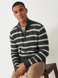 Crew Clothing Half Zip Stripe Cotton Jumper, Dark Green
