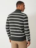 Crew Clothing Half Zip Stripe Cotton Jumper, Dark Green