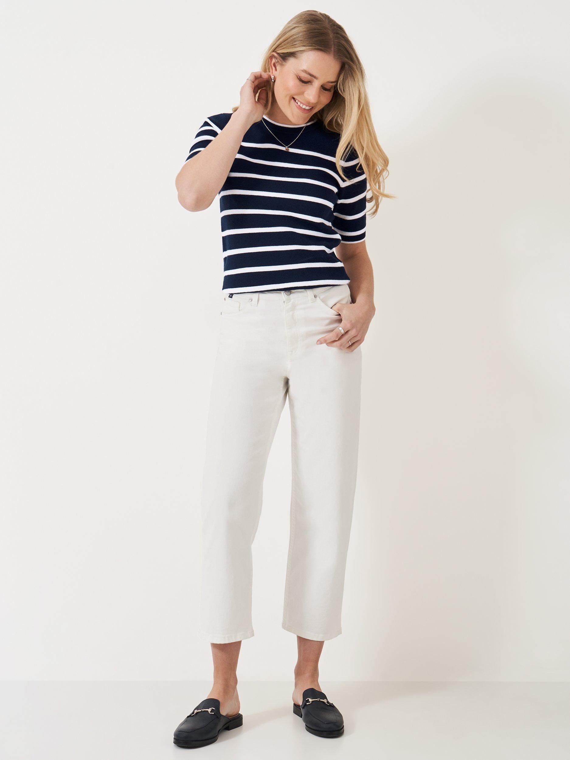 Product image 3 of 5, which shows Crew Clothing Stripe Knit Top, Navy/White, 10