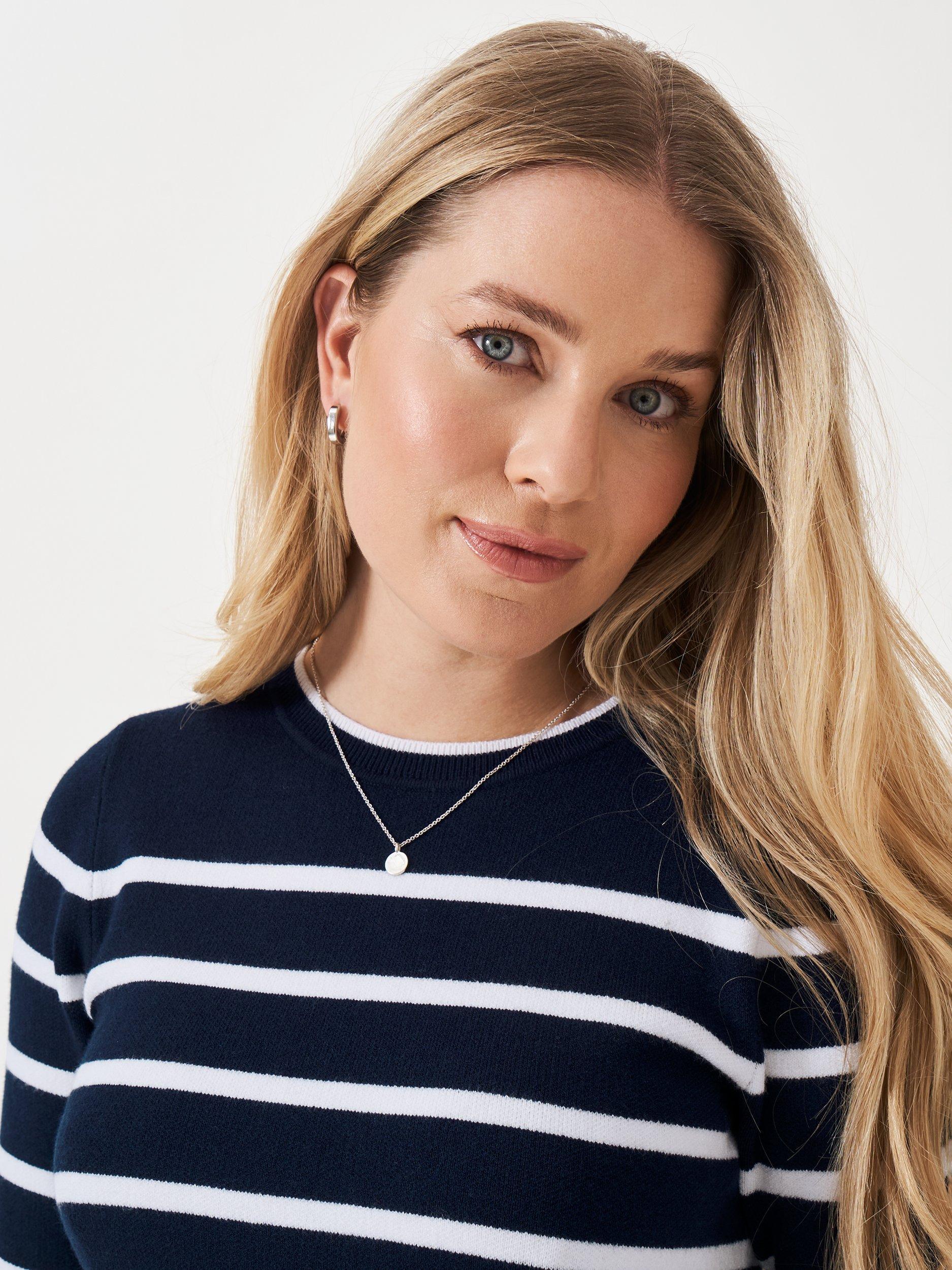 Product image 4 of 5, which shows Crew Clothing Stripe Knit Top, Navy/White, 10