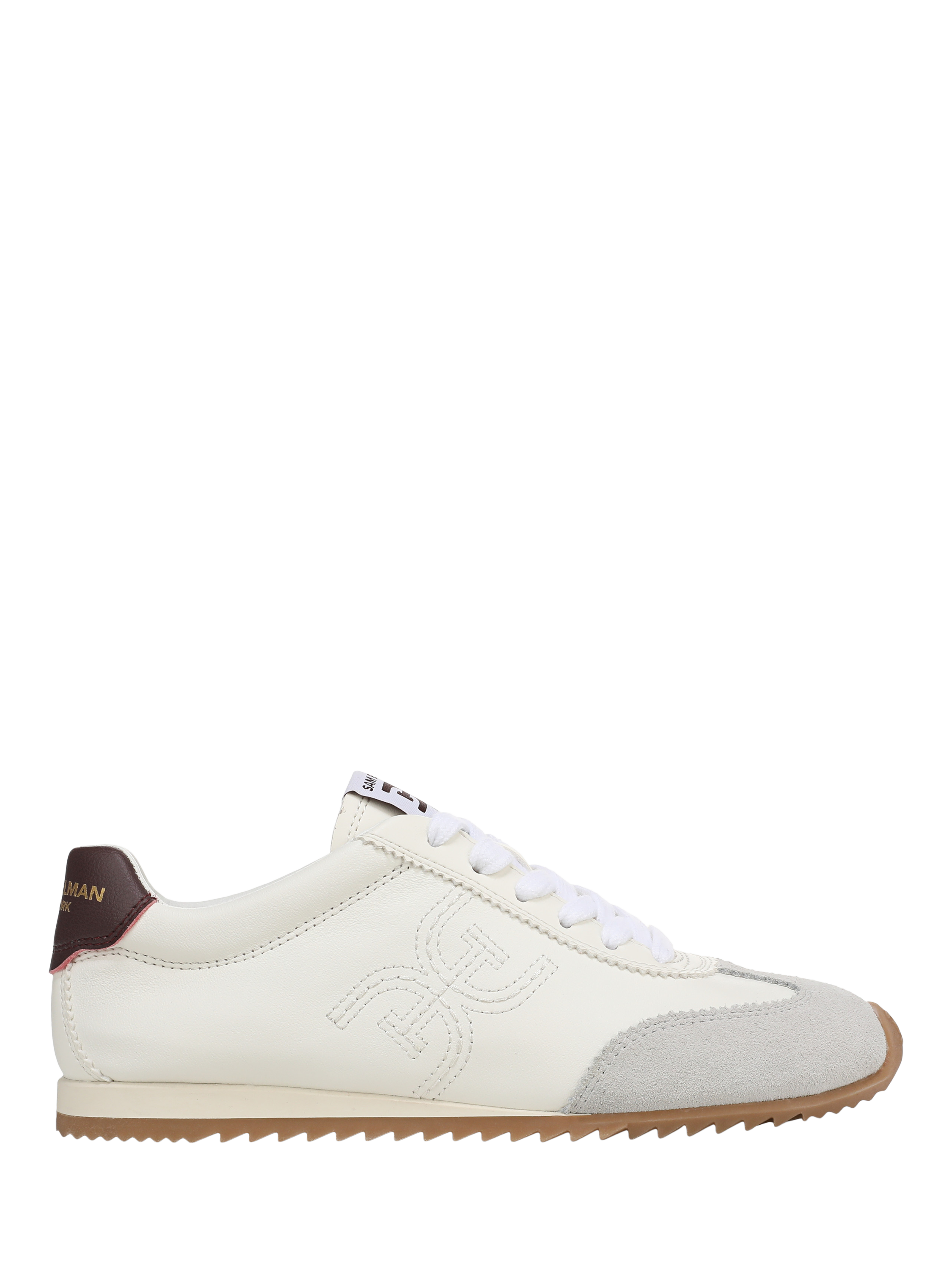 Product image 1 of 6, which shows Sam Edelman Isella 2 Leather Lace Up Trainers, Optic White/Plum Win, 3
