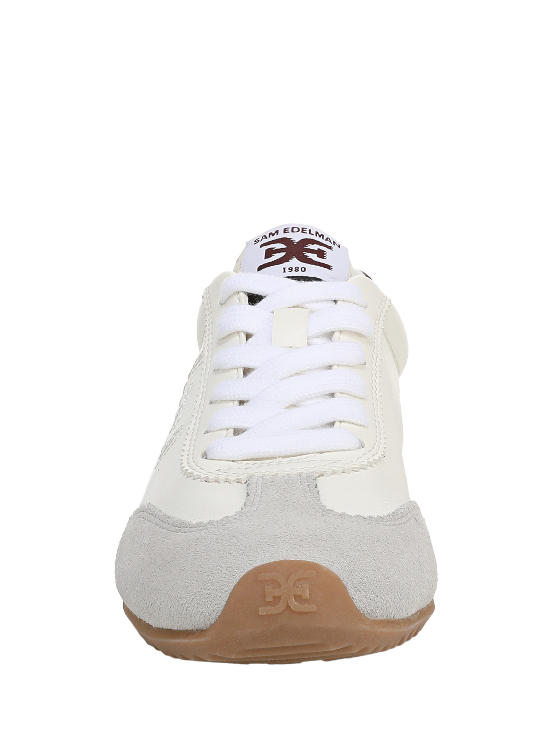 Product image 3 of 6, which shows Sam Edelman Isella 2 Leather Lace Up Trainers, Optic White/Plum Win, 3