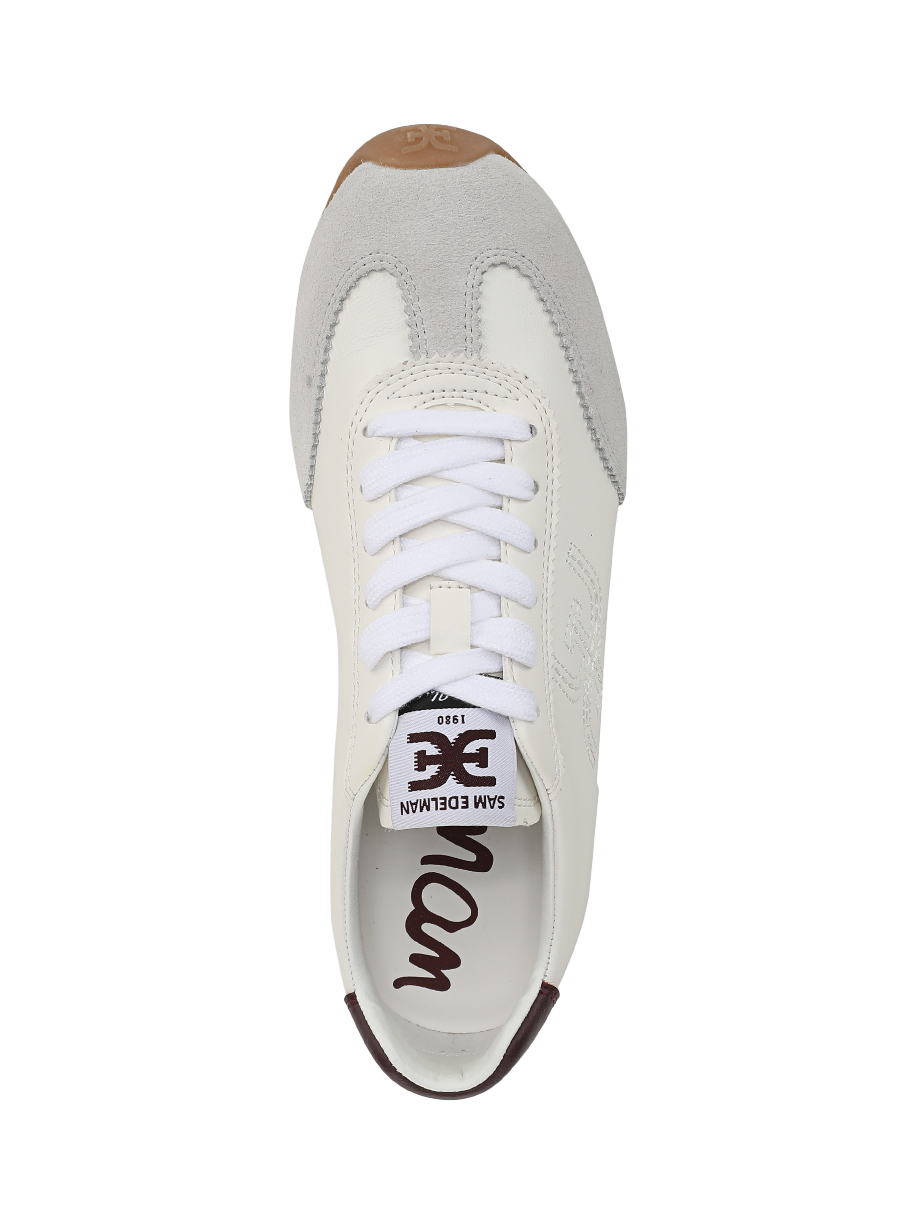 Product image 4 of 6, which shows Sam Edelman Isella 2 Leather Lace Up Trainers, Optic White/Plum Win, 3