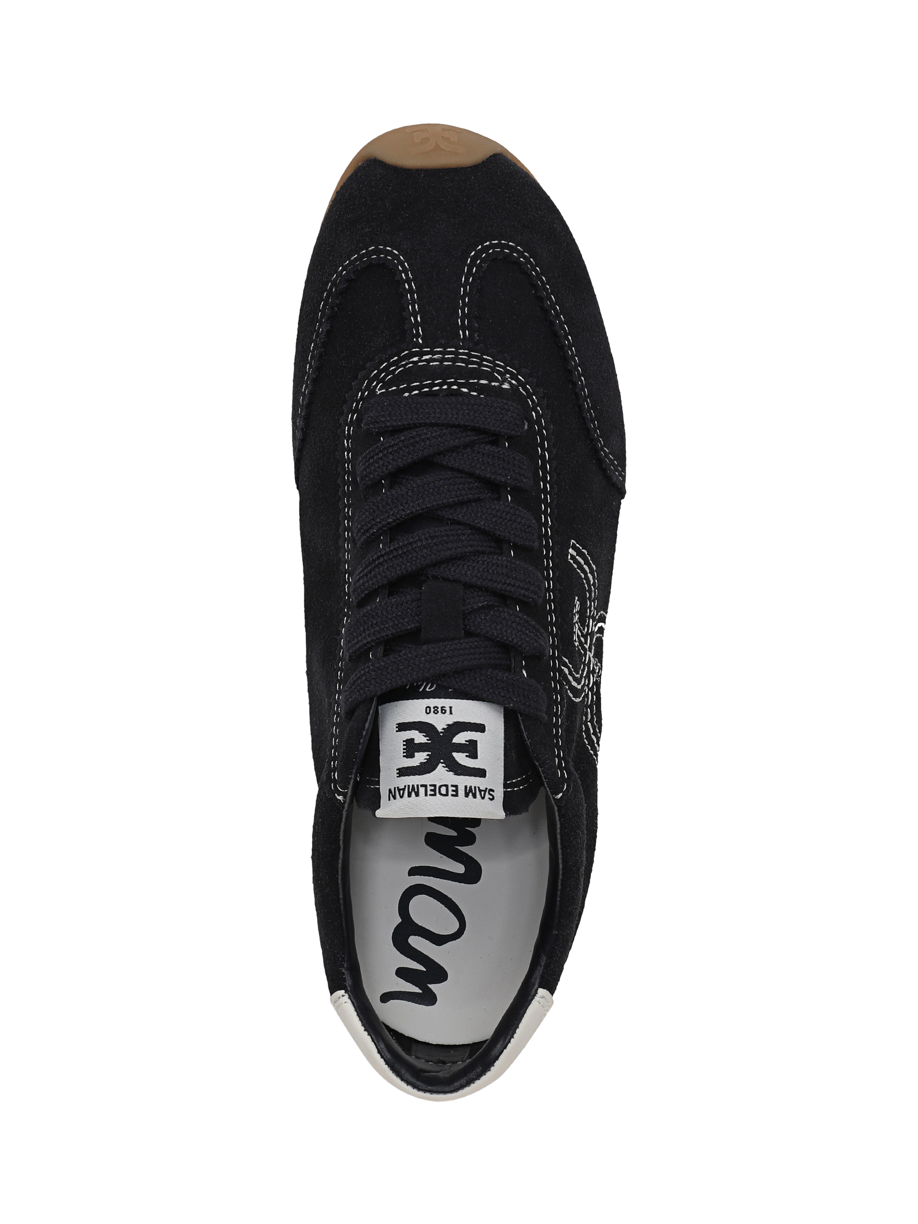 Product image 4 of 6, which shows Sam Edelman Isella Suede Lace Up Trainers, Midnight Blue, 3