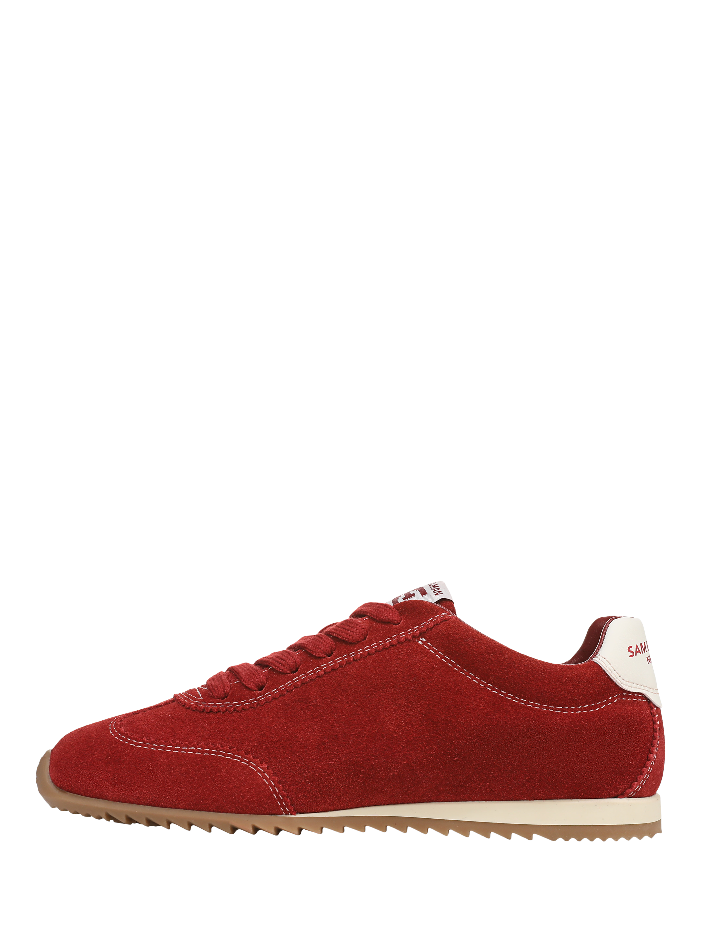 Product image 2 of 6, which shows Sam Edelman Isella Suede Lace Up Trainers, Deep Scarlet, 3