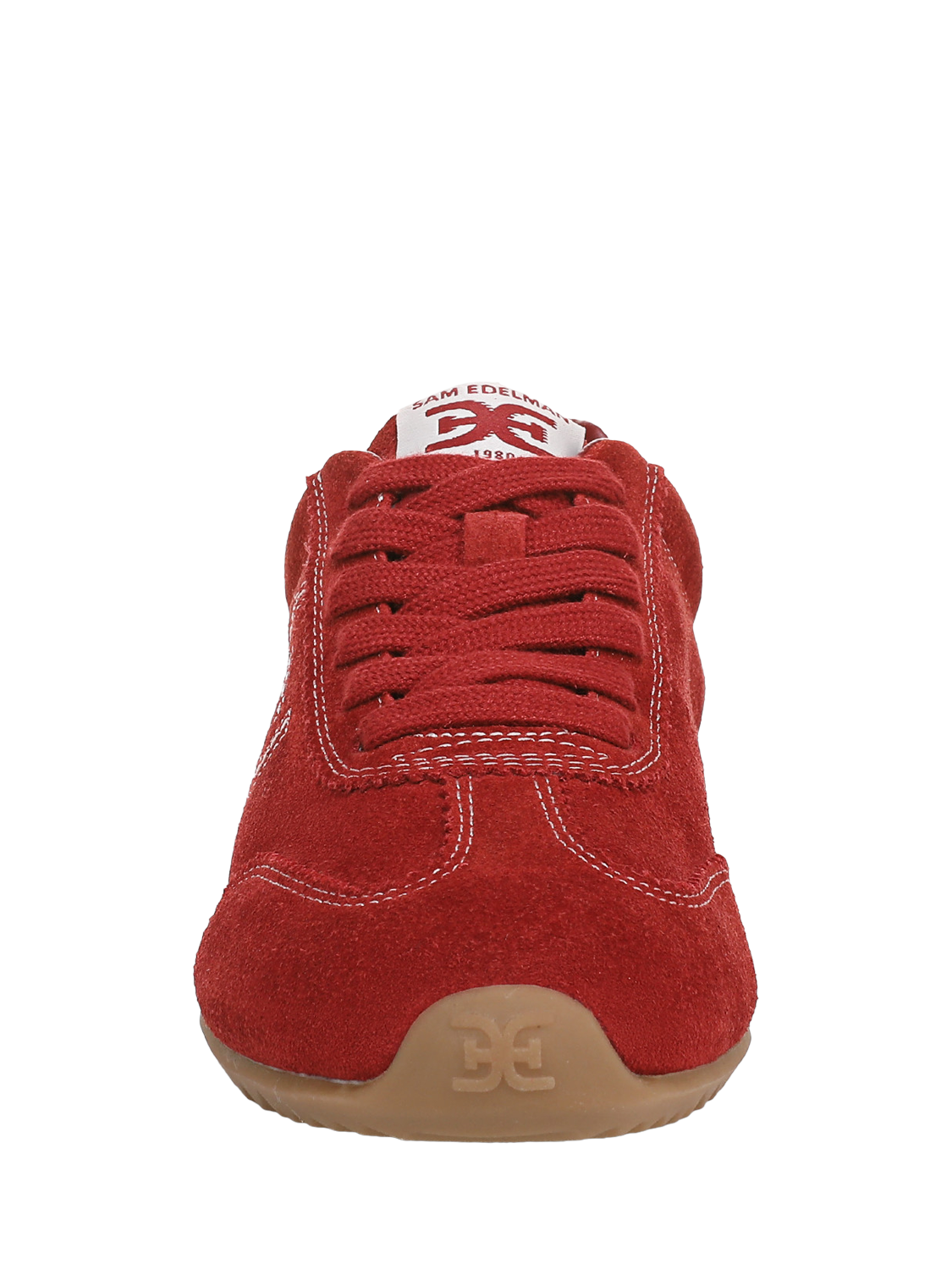 Product image 3 of 6, which shows Sam Edelman Isella Suede Lace Up Trainers, Deep Scarlet, 3