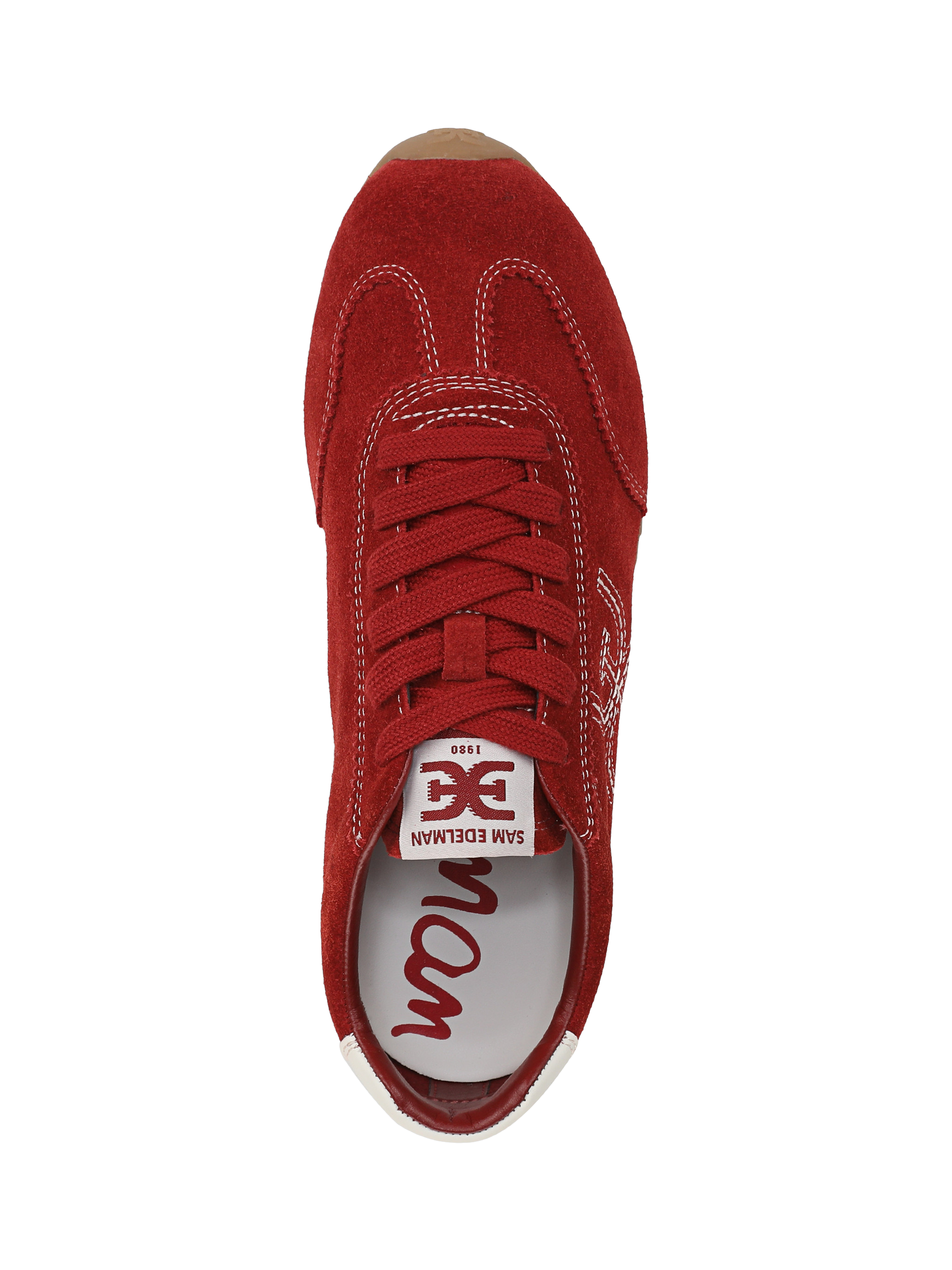Product image 5 of 6, which shows Sam Edelman Isella Suede Lace Up Trainers, Deep Scarlet, 3