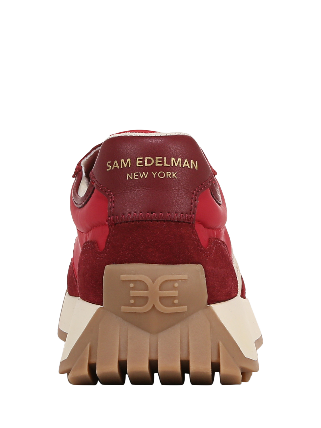 Product image 4 of 6, which shows Sam Edelman Langley 3 Suede Lace Up Trainers, Deep Scarlet, 3