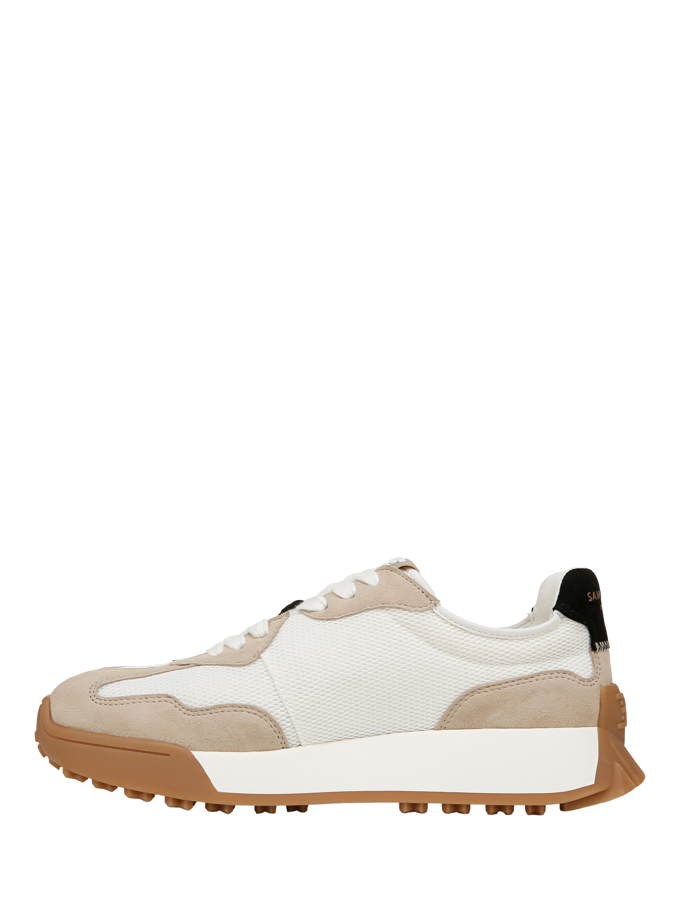 Product image 2 of 6, which shows Sam Edelman Langley 3 Suede Lace Up Trainers, White/Tan/Black, 3