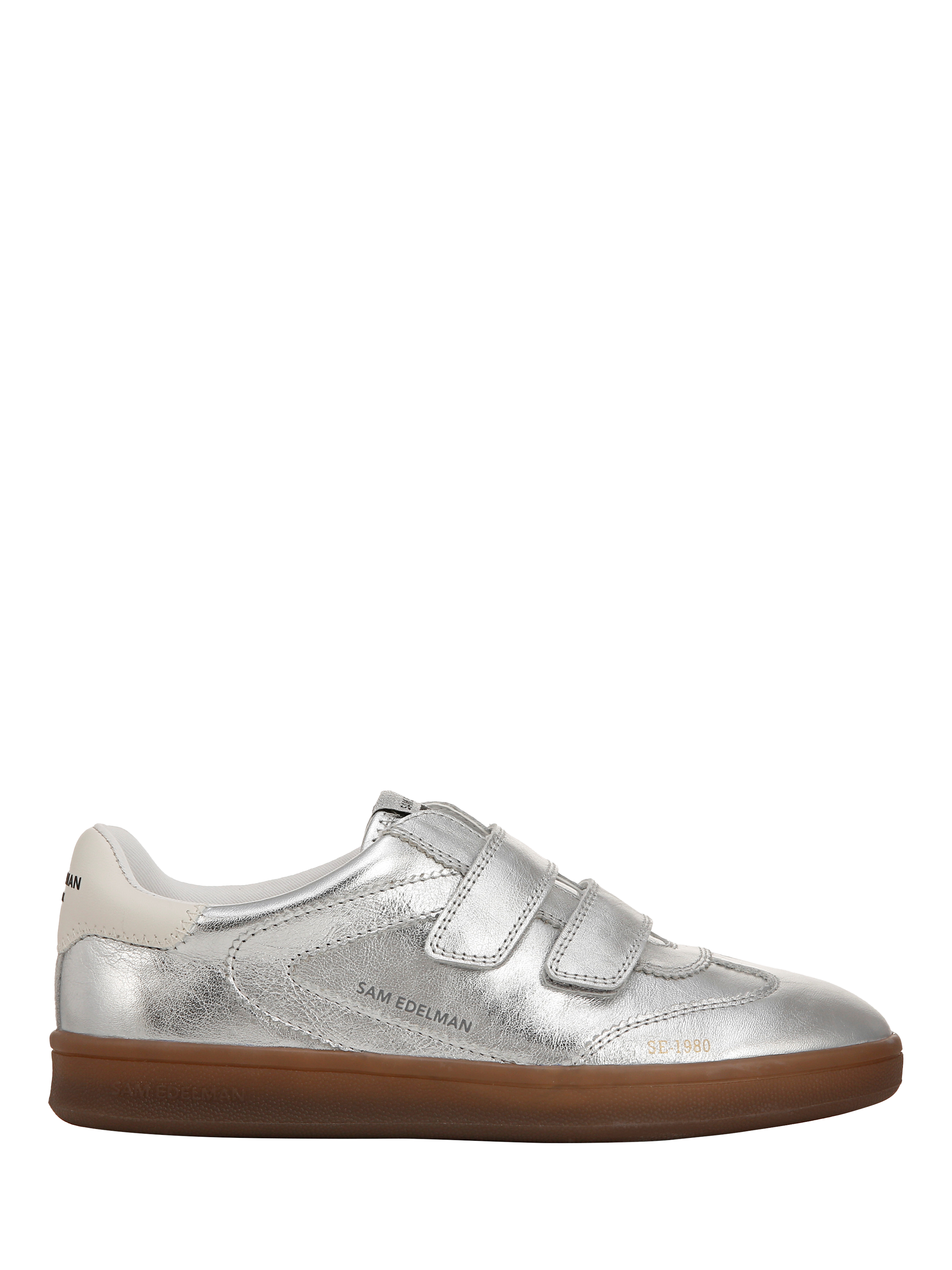 Product image 1 of 6, which shows Sam Edelman Talia Leather Lace Up Trainers, Soft Silver, 3