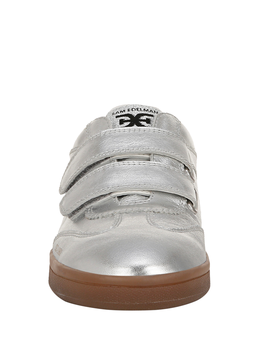 Product image 3 of 6, which shows Sam Edelman Talia Leather Lace Up Trainers, Soft Silver, 3