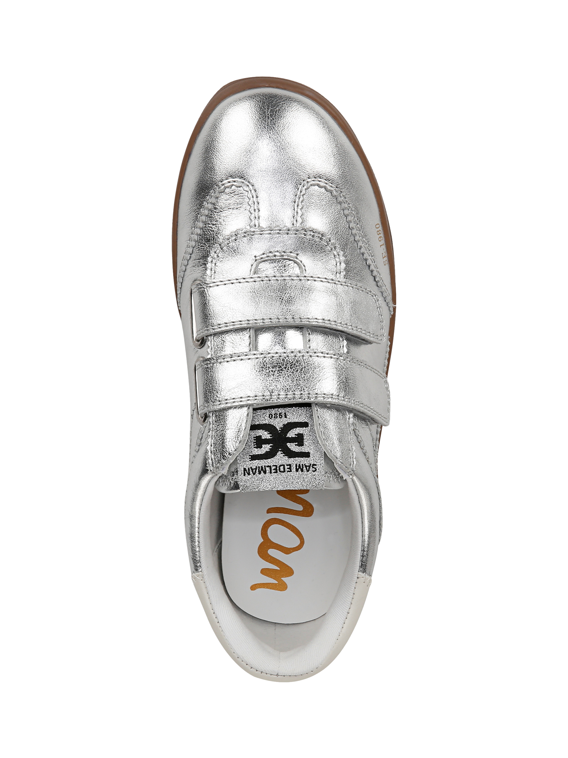 Product image 4 of 6, which shows Sam Edelman Talia Leather Lace Up Trainers, Soft Silver, 3