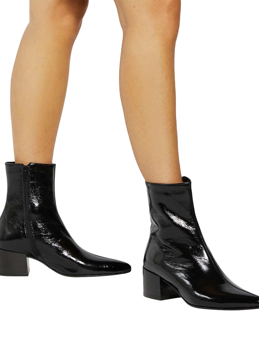 Product image 2 of 6, which shows Dune London Pami Leather Block Heel Ankle Boots, Black, EU36