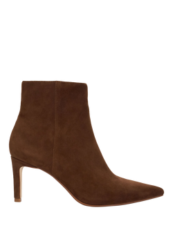 Dune London Wide Fit Obsessively Suede Heeled Ankle Boots, Dark Tan