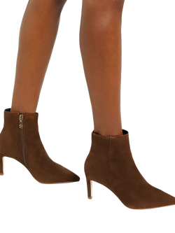 Dune London Wide Fit Obsessively Suede Heeled Ankle Boots - view 2, Dark Tan
