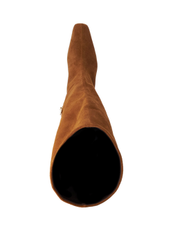 Dune London Selinni Suede Flared Heel Knee High Boots, Dark Tan - view 2, Dark Tan