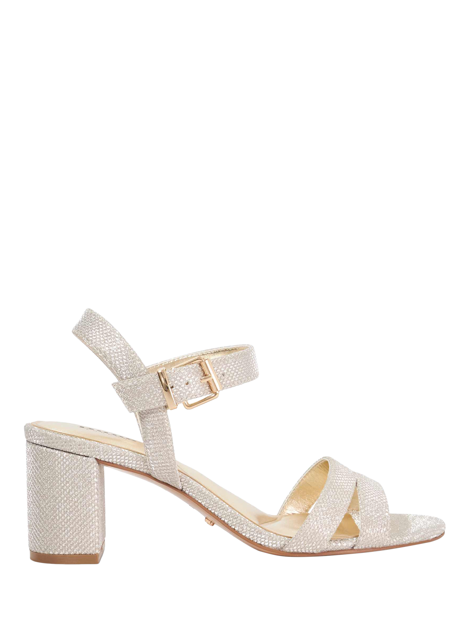 Product image 1 of 6, which shows Dune London Merisa Block Heel Sandals, Gold, EU36