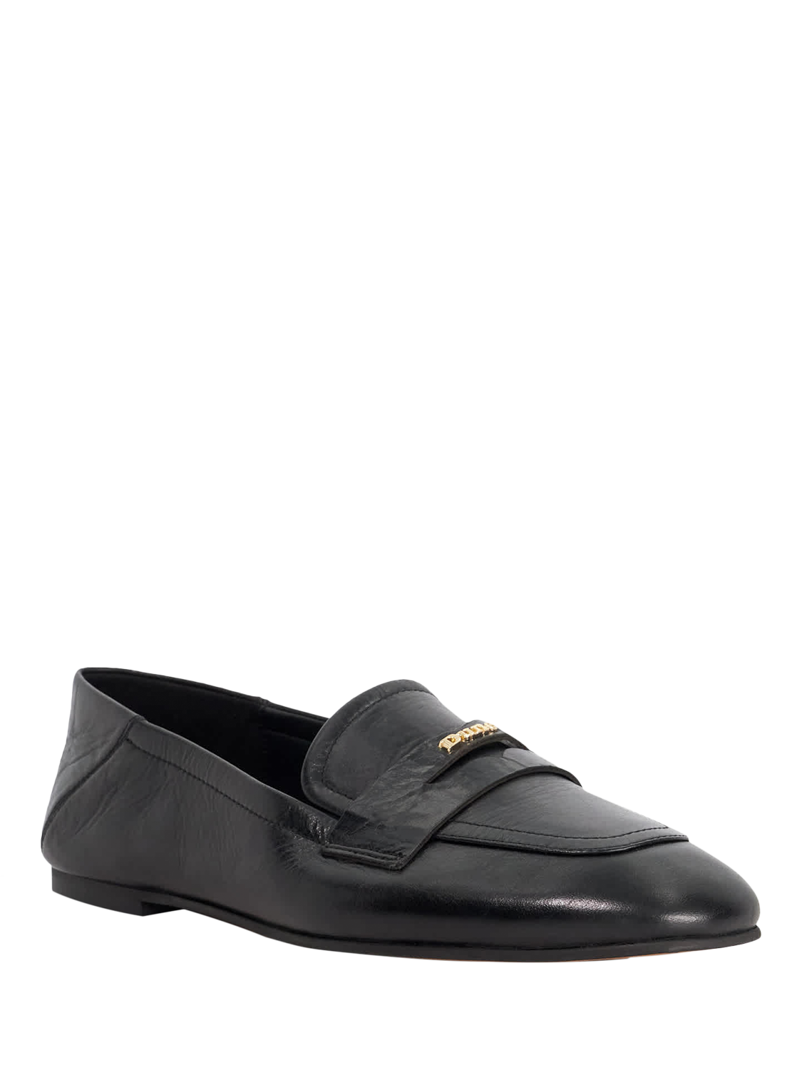 Dune London Glances Leather Crush Back Logo Penny Loafers, Black
