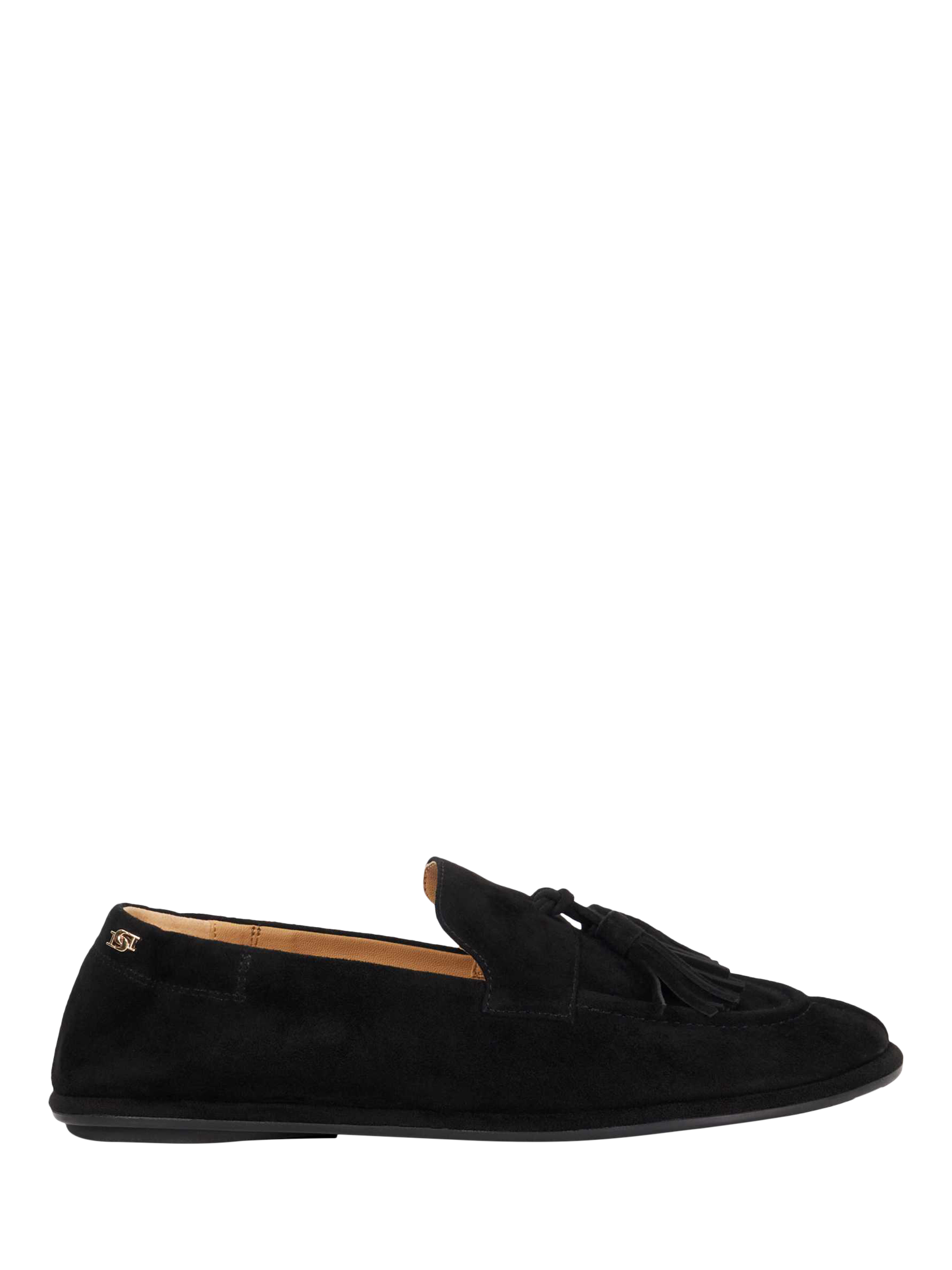 Product image 1 of 6, which shows Dune London Grounding Tassel Suede Loafers, Black, EU36
