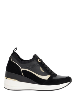 Dune London Ellaina Suede Blend Wedge Lace Up Trainers, Black, Black